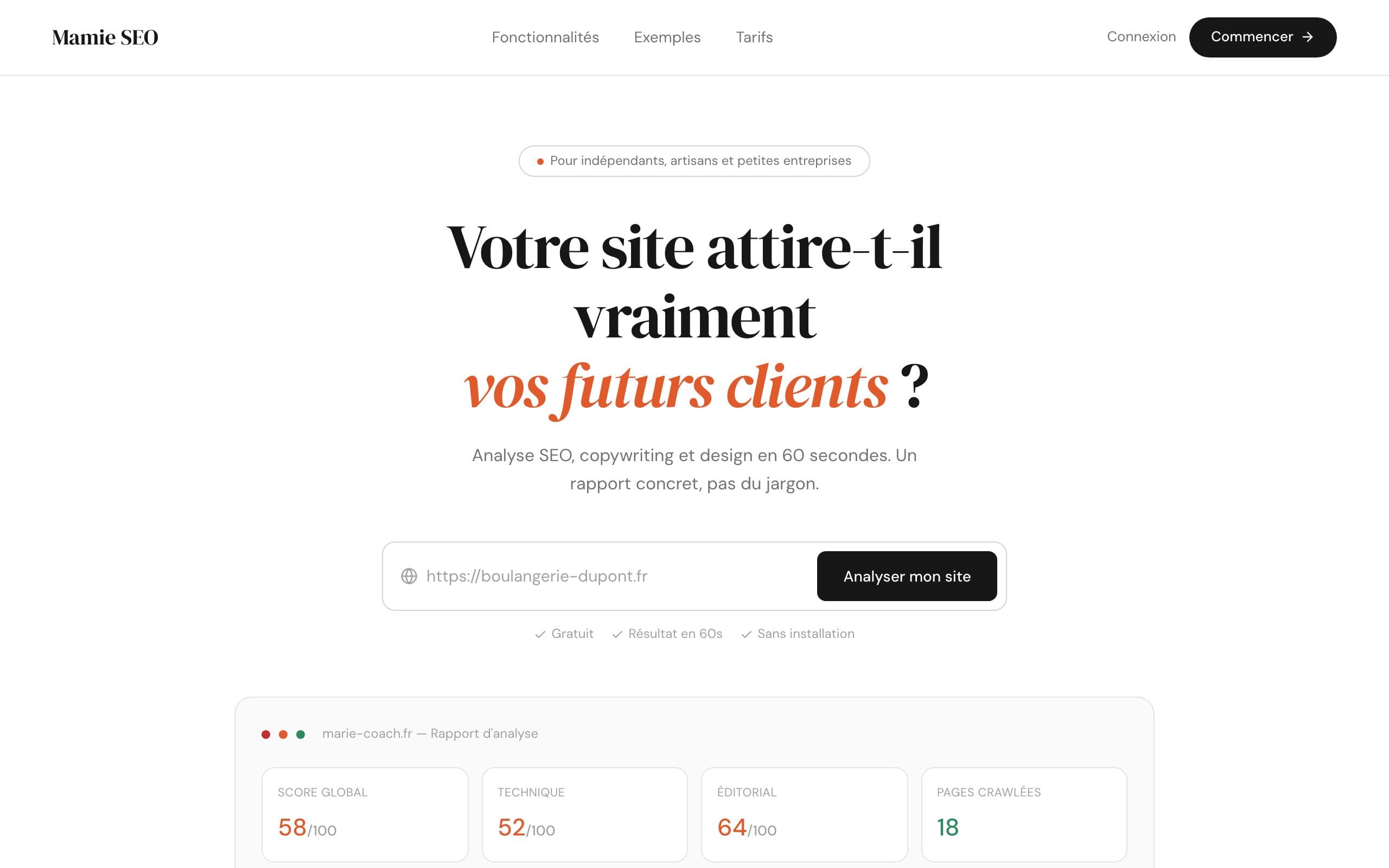 Aperçu de la home du site Mamie SEO